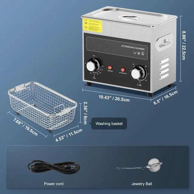 Alt view image 14 of 14 - VEVOR 3L Ultrasonic Cleaner with Heater and Timer, 150W Stainless Steel Ultrasonic Cleaner Machine with Degas & Gentle Modes, Ultrasonic Parts Cleaner with Knob Control for Jewelry Glasses Watch