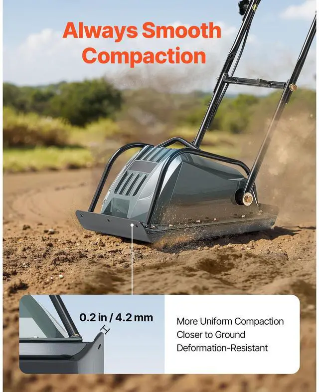 Alt view image 5 of 8 - VEVOR Plate Compactor, 130W Output Electric Ground Rammer, 5 kN Force, 3.9 in Depth, 16 m/min Speed, 3304 sq.ft/h Efficiency, Gas Powered Soil Compaction Machine for Driveway, Pavement, Landscaping