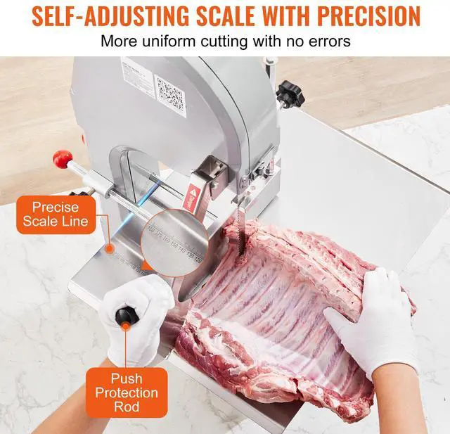 Alt view image 11 of 14 - VEVOR Commercial Electric Meat Bandsaw, 1100W Stainless Steel Countertop Bone Sawing Machine, Workbeach 19.3" x 15", 0.16-7.9 Inch Cutting Thickness, Frozen Meat Cutter with 6 Blades for Rib Pork Beef