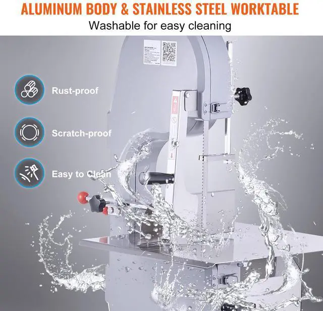 Alt view image 12 of 14 - VEVOR Commercial Electric Meat Bandsaw, 1100W Stainless Steel Countertop Bone Sawing Machine, Workbeach 19.3" x 15", 0.16-7.9 Inch Cutting Thickness, Frozen Meat Cutter with 6 Blades for Rib Pork Beef