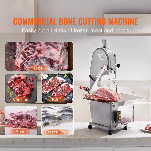 Alt view image 9 of 14 - VEVOR Commercial Electric Meat Bandsaw, 1100W Stainless Steel Countertop Bone Sawing Machine, Workbeach 19.3" x 15", 0.16-7.9 Inch Cutting Thickness, Frozen Meat Cutter with 6 Blades for Rib Pork Beef