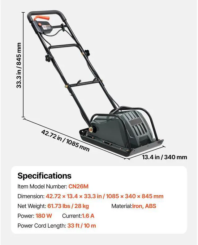 Alt view image 8 of 8 - VEVOR Plate Compactor, 130W Output Electric Ground Rammer, 5 kN Force, 3.9 in Depth, 16 m/min Speed, 3304 sq.ft/h Efficiency, Gas Powered Soil Compaction Machine for Driveway, Pavement, Landscaping