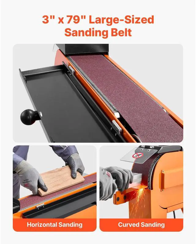 Alt view image 3 of 7 - 3" x 79" Belt Grinder Sander, 2200W 1000RPM Industrial-Grade Grinding Sanding Machine with 0° - 45° Adjustable Angle & Dust Collection Port for Professional Woodworking Metalworking, 230V