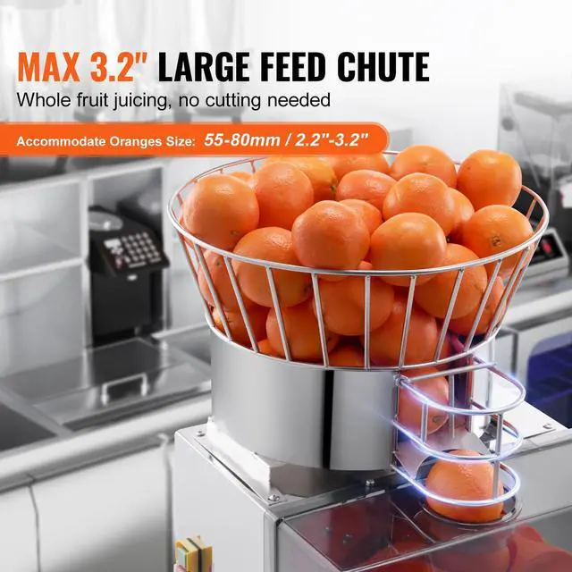 Alt view image 4 of 8 - VEVOR Commercial Orange Juicer Machine, 120W Automatic Feeding Juice Extractor, Stainless Steel Juice Extractor for 25 Oranges Per Minute, with Pull-Out Filter Box, PC Cover, 2 Peel Collecting Buckets