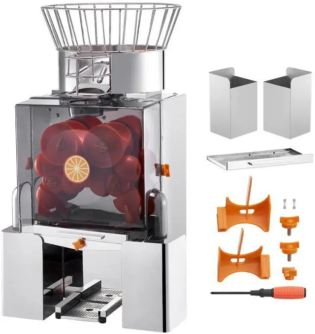 Alt view image 2 of 8 - VEVOR Commercial Orange Juicer Machine, 120W Automatic Feeding Juice Extractor, Stainless Steel Juice Extractor for 25 Oranges Per Minute, with Pull-Out Filter Box, PC Cover, 2 Peel Collecting Buckets