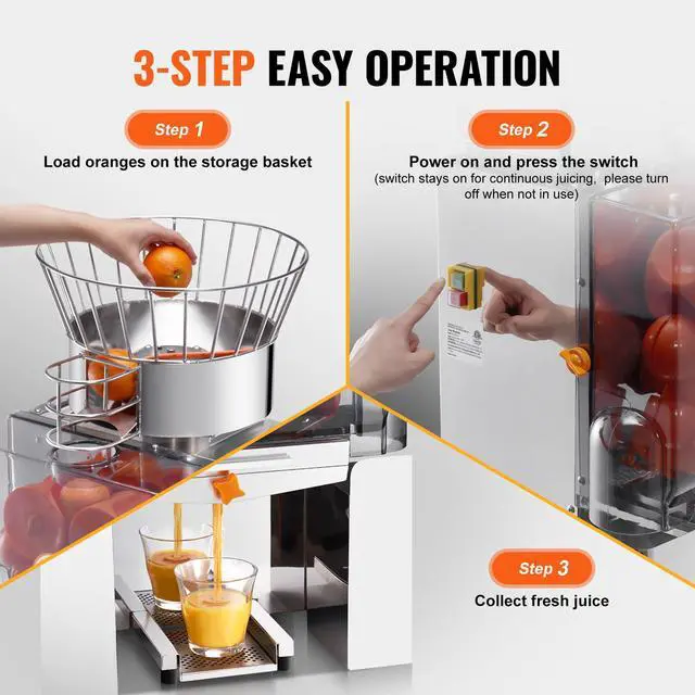 Alt view image 7 of 8 - VEVOR Commercial Orange Juicer Machine, 120W Automatic Feeding Juice Extractor, Stainless Steel Juice Extractor for 25 Oranges Per Minute, with Pull-Out Filter Box, PC Cover, 2 Peel Collecting Buckets