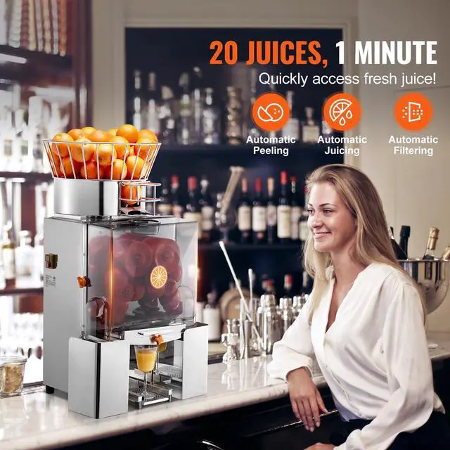 Alt view image 3 of 8 - VEVOR Commercial Orange Juicer Machine, 120W Automatic Feeding Juice Extractor, Stainless Steel Juice Extractor for 25 Oranges Per Minute, with Pull-Out Filter Box, PC Cover, 2 Peel Collecting Buckets