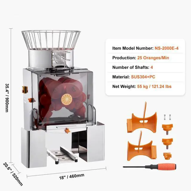 Alt view image 8 of 8 - VEVOR Commercial Orange Juicer Machine, 120W Automatic Feeding Juice Extractor, Stainless Steel Juice Extractor for 25 Oranges Per Minute, with Pull-Out Filter Box, PC Cover, 2 Peel Collecting Buckets