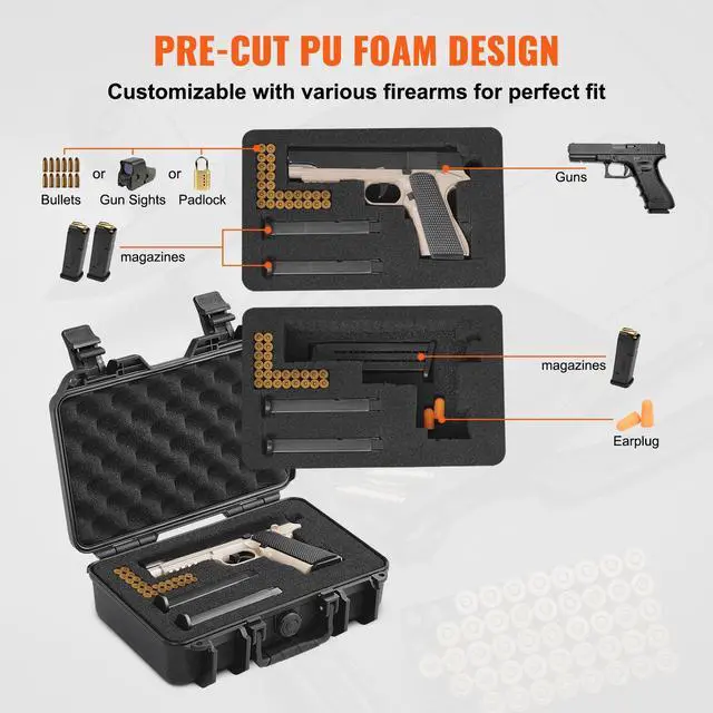 Alt view image 12 of 14 - VEVOR Hard Pistol Cases with Pre-cut PU Foam Lockable Pistol Case for 1 Pistol