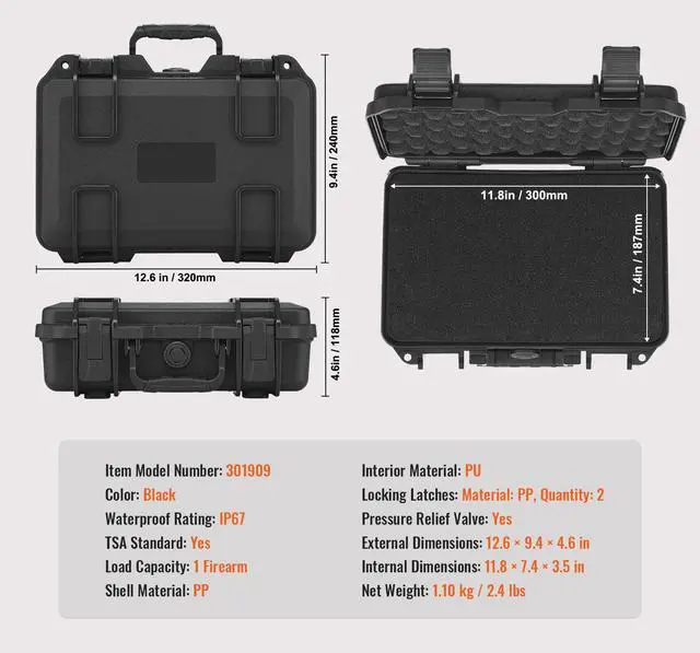 Alt view image 14 of 14 - VEVOR Hard Pistol Cases with Pre-cut PU Foam Lockable Pistol Case for 1 Pistol