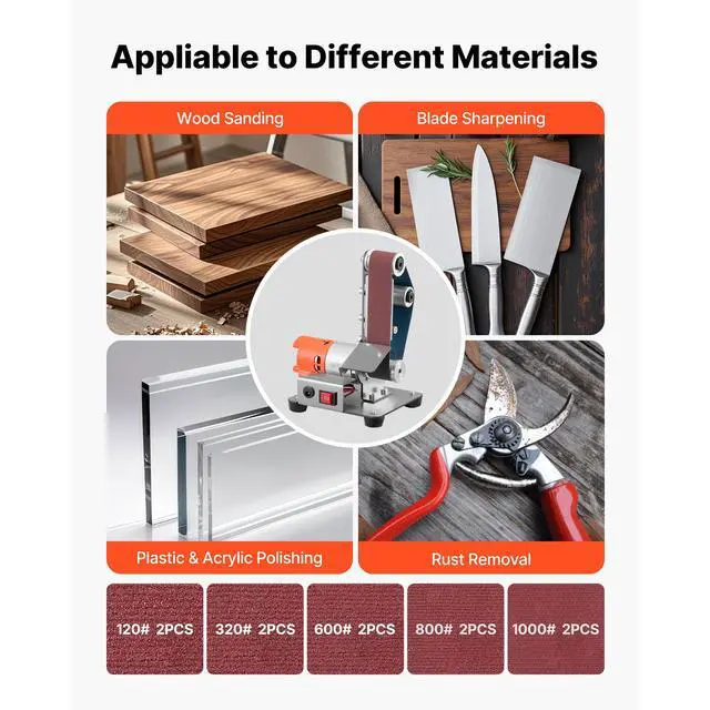 Alt view image 5 of 7 - 3-in-1 Mini Belt Sander, 13" x 1.2" Sanding Belt, 2.75" Grinding & Polishing Wheel Combo, 7-Speed Adjustable with Forward/Reverse Control for Woodworking, Jewelry Making, Knife Sharpening