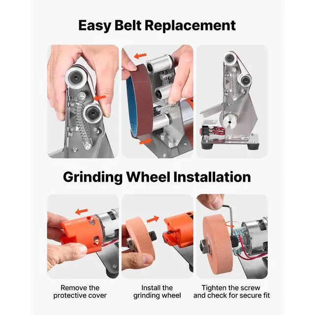 Alt view image 6 of 7 - 3-in-1 Mini Belt Sander, 13" x 1.2" Sanding Belt, 2.75" Grinding & Polishing Wheel Combo, 7-Speed Adjustable with Forward/Reverse Control for Woodworking, Jewelry Making, Knife Sharpening