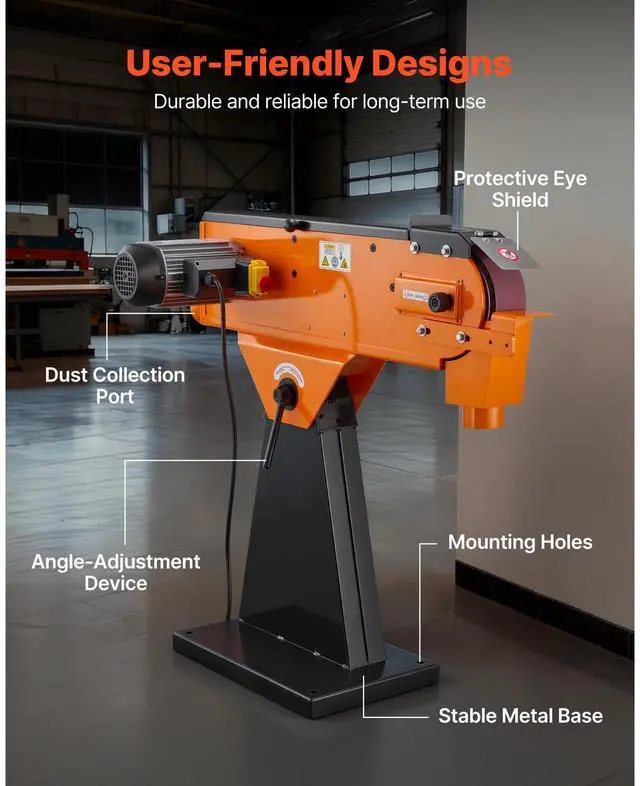 Alt view image 6 of 7 - 3" x 79" Belt Grinder Sander, 2200W 1000RPM Industrial-Grade Grinding Sanding Machine with 0° - 45° Adjustable Angle & Dust Collection Port for Professional Woodworking Metalworking, 230V