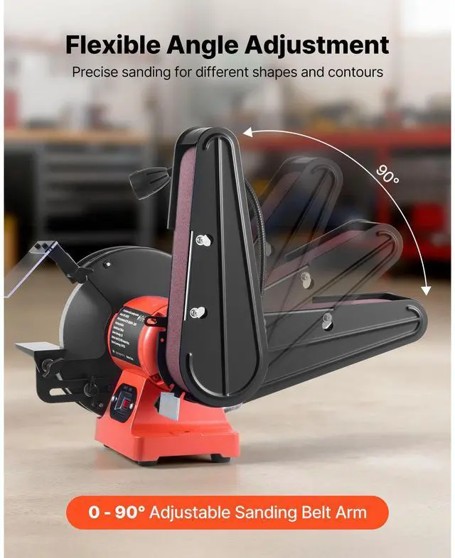 Alt view image 4 of 7 - 8" Bench Grinder & 2" x 28" Belt Sander Combo, 350W Professional Grinding Sanding Machine with LED Work Light & Protective Eye Shield for Metalworking, Woodworking, Knife Sharpening