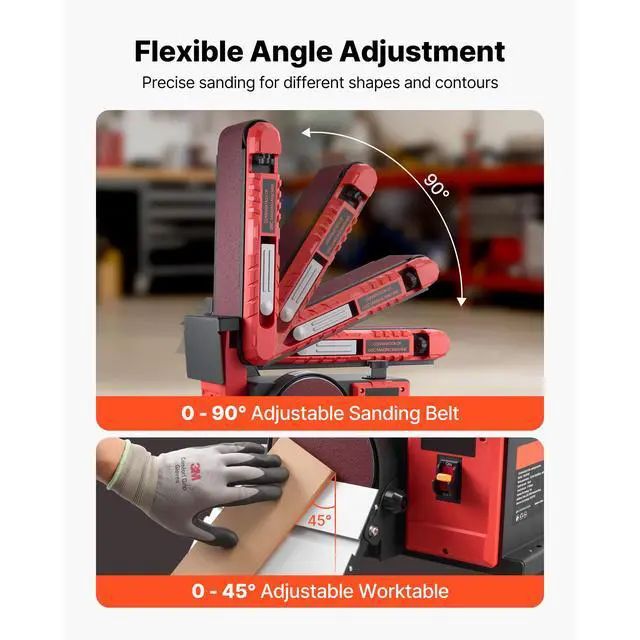 Alt view image 5 of 8 - VEVOR 6" Disc Sander & 4" x 36" Belt Sander, 400W Professional Belt Disc Sanders Combo with 0 - 45° Adjustable Worktable & Dust Collection Port for Woodworking, Knife Sharpening, DIY Crafting