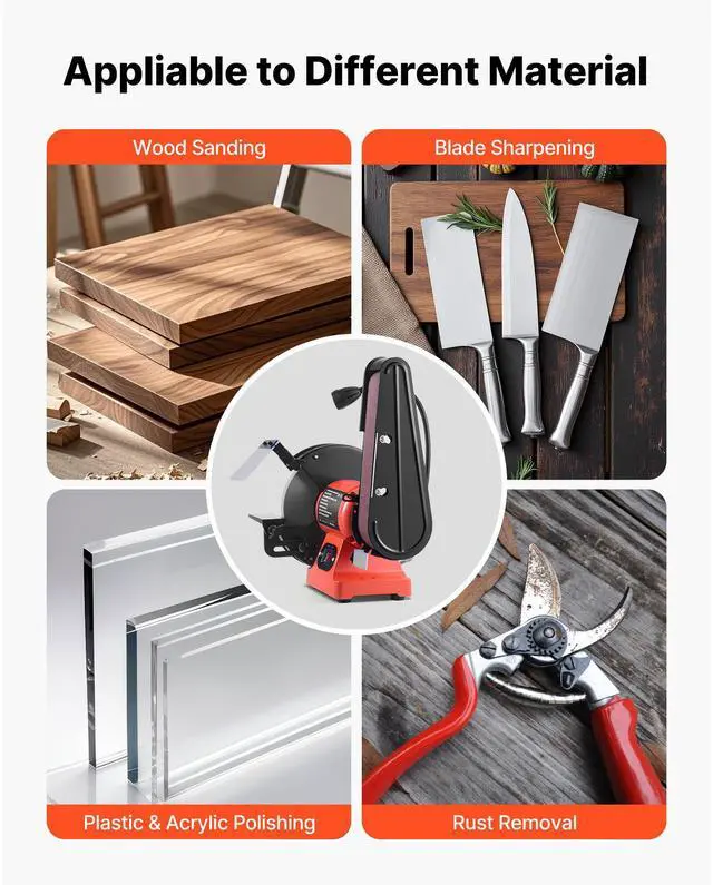 Alt view image 5 of 7 - 8" Bench Grinder & 2" x 28" Belt Sander Combo, 350W Professional Grinding Sanding Machine with LED Work Light & Protective Eye Shield for Metalworking, Woodworking, Knife Sharpening