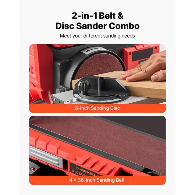 Alt view image 4 of 8 - VEVOR 6" Disc Sander & 4" x 36" Belt Sander, 400W Professional Belt Disc Sanders Combo with 0 - 45° Adjustable Worktable & Dust Collection Port for Woodworking, Knife Sharpening, DIY Crafting