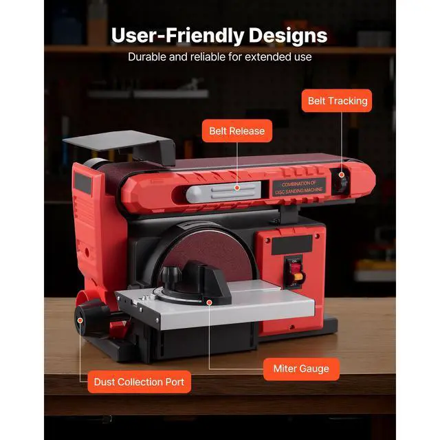 Alt view image 7 of 8 - VEVOR 6" Disc Sander & 4" x 36" Belt Sander, 400W Professional Belt Disc Sanders Combo with 0 - 45° Adjustable Worktable & Dust Collection Port for Woodworking, Knife Sharpening, DIY Crafting