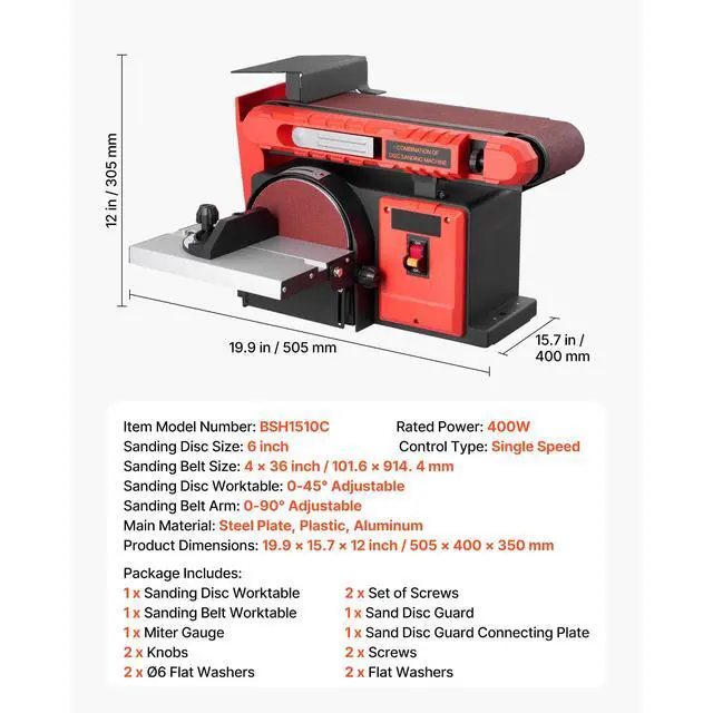 Alt view image 8 of 8 - VEVOR 6" Disc Sander & 4" x 36" Belt Sander, 400W Professional Belt Disc Sanders Combo with 0 - 45° Adjustable Worktable & Dust Collection Port for Woodworking, Knife Sharpening, DIY Crafting