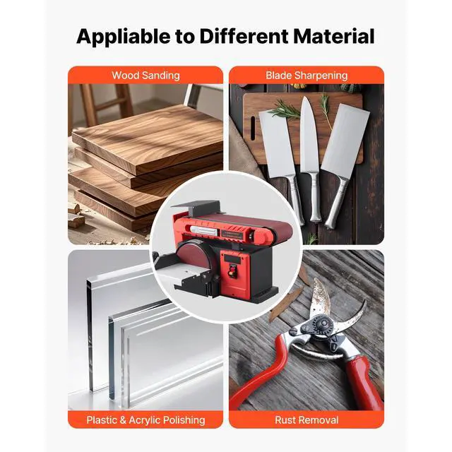 Alt view image 6 of 8 - VEVOR 6" Disc Sander & 4" x 36" Belt Sander, 400W Professional Belt Disc Sanders Combo with 0 - 45° Adjustable Worktable & Dust Collection Port for Woodworking, Knife Sharpening, DIY Crafting