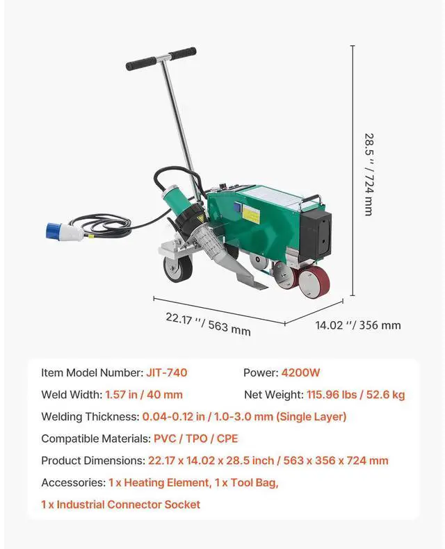 Alt view image 7 of 7 - Roofing Hot Air Welder, 4200W 220V High Power Plastic PVC TPO CPE Welding Machine - 1.57" Welding Width 0.04-0.12" Thickness, 68 -1202  Heat Roofing Welding Tool, for Waterproofing Advertising