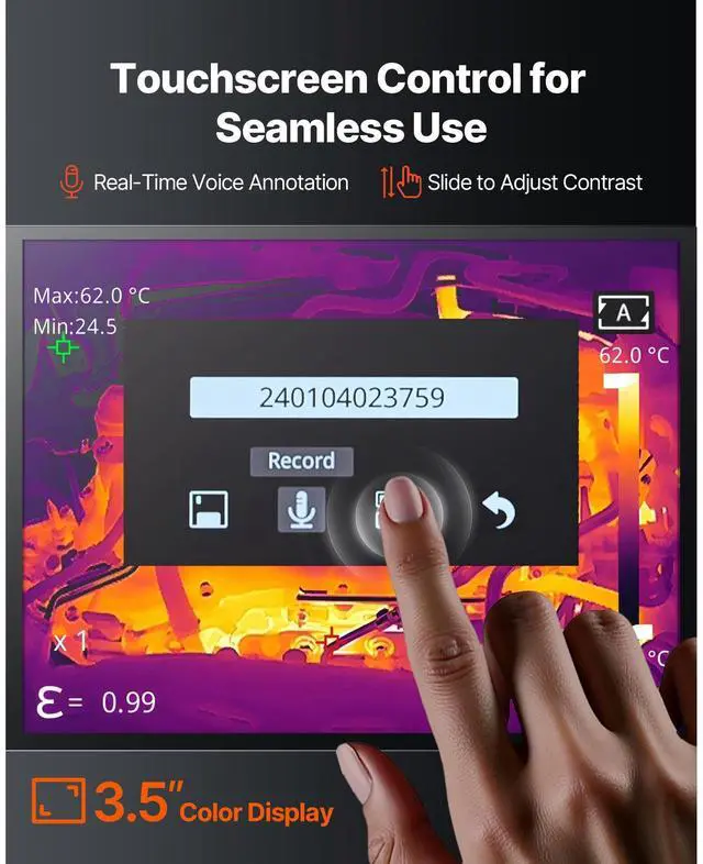 Alt view image 5 of 7 - Thermal Camera, 384 x 288 IR Resolution, Handheld Thermal Imaging Camera with 5MP Visual Camera, 30HZ Refresh Rate Infrared Imager with 3.5-Inch Touch Screen, -4°F to 1022°F, WIFI Supported