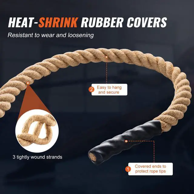 Alt view image 4 of 8 - VEVOR Gym Climbing Rope, 1.5" Diameter 30 ft Length Gym Fitness Training Rope, Gym Exercise Workout Rope for Adults, Climbing Rope for Fitness and Strength Training, Climbing Exercise, Home Workout