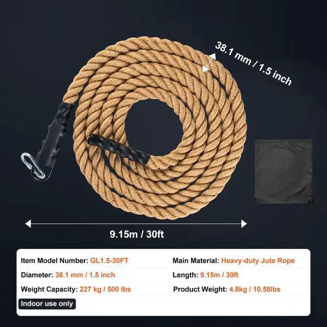 Alt view image 8 of 8 - VEVOR Gym Climbing Rope, 1.5" Diameter 30 ft Length Gym Fitness Training Rope, Gym Exercise Workout Rope for Adults, Climbing Rope for Fitness and Strength Training, Climbing Exercise, Home Workout