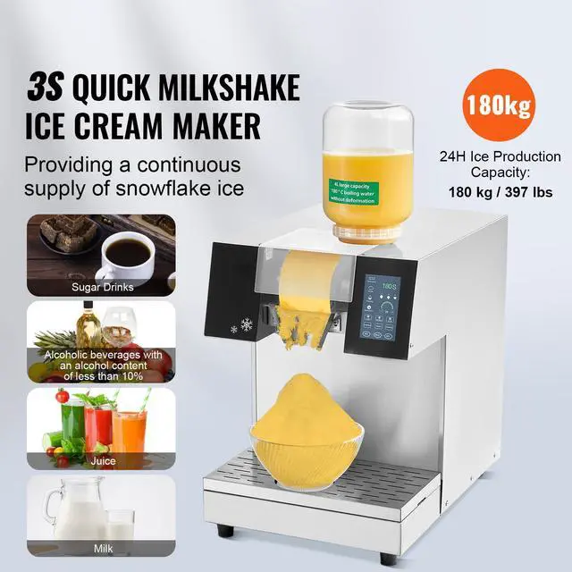 Alt view image 2 of 7 - Commercial Snowflake Ice Machine, 397LBS/24H Snowflake Ice Maker, Stainless Steel Ice Shaver Machine, Electric Snow Cone Maker, Liquid Cooling System for Rapid Heat Dissipation, Ice Cream