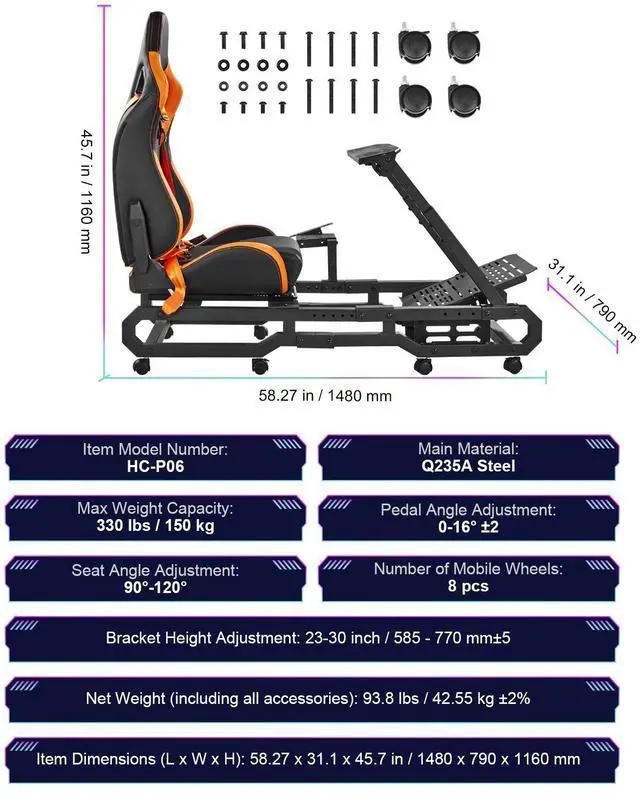 Alt view image 14 of 14 - VEVOR  Heavy Duty Racing Wheel Stand for Logitech G923/G920/G29 Max Load 330LBS