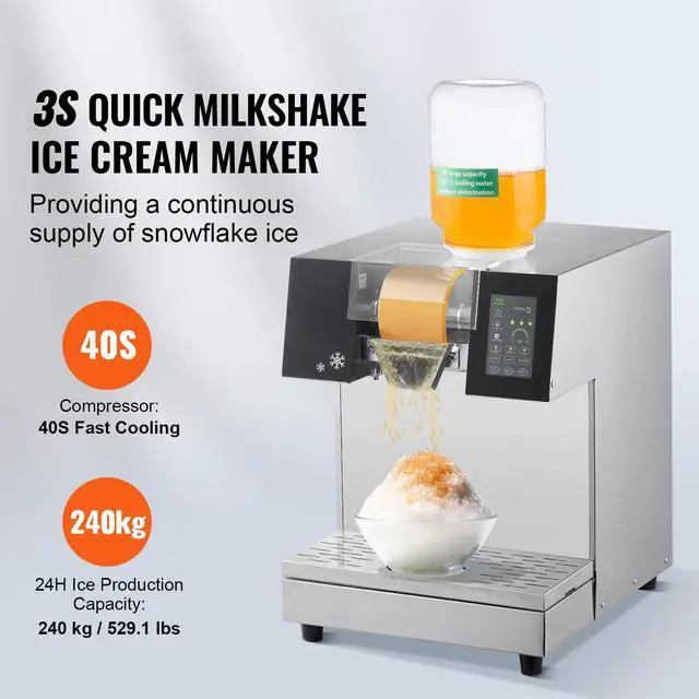 Alt view image 2 of 7 - Commercial Snowflake Ice Machine, 529.1LBS/24H Snowflake Ice Maker, Stainless Steel Ice Shaver Machine, Electric Snow Cone Maker, Liquid Cooling System for Rapid Heat Dissipation, Ice Cream