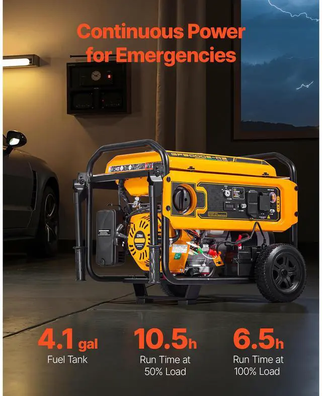 Alt view image 4 of 8 - VEVOR Portable Generator, Gasoline 4650W Peak Watt & LPG 4130W Peak Watt Dual Fuel Generator, Home Backup Generators with Electric Start, Gasoline & LPG Powered, CO Sensor, 20A & 50A Outlets