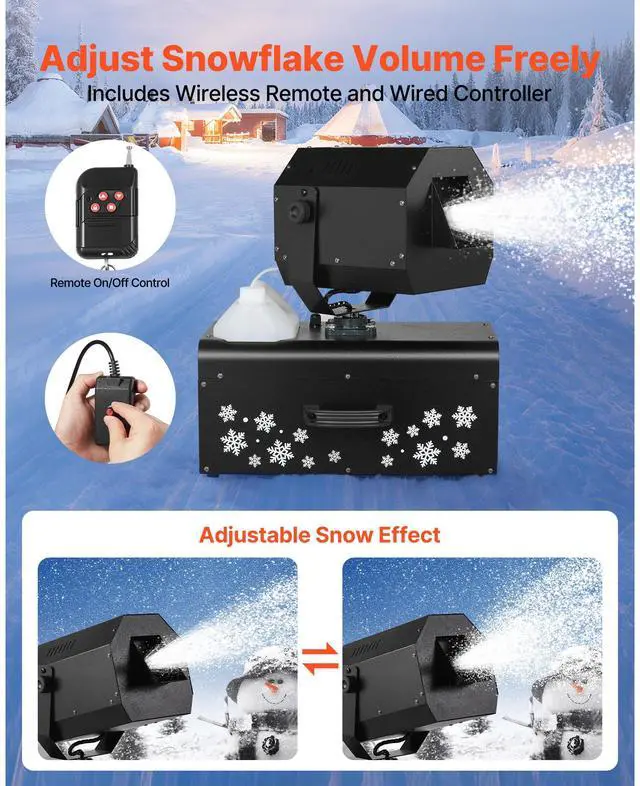 Alt view image 4 of 7 - VEVOR Snow Machine 2000W Wireless Remote Swing Snow Making Machine for Holiday