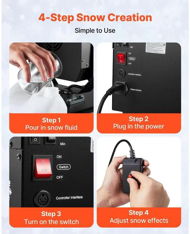 Alt view image 6 of 7 - VEVOR Snow Machine 2000W Wireless Remote Swing Snow Making Machine for Holiday