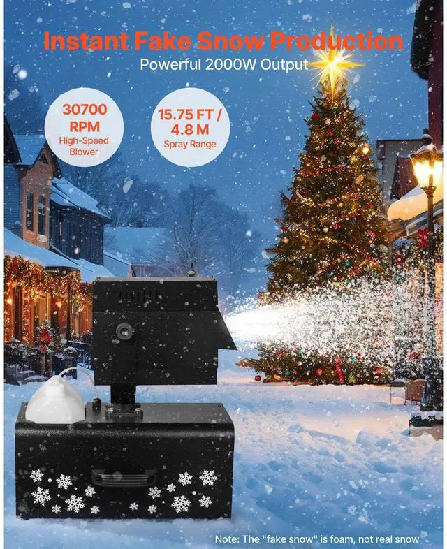Alt view image 2 of 7 - VEVOR Snow Machine 2000W Wireless Remote Swing Snow Making Machine for Holiday