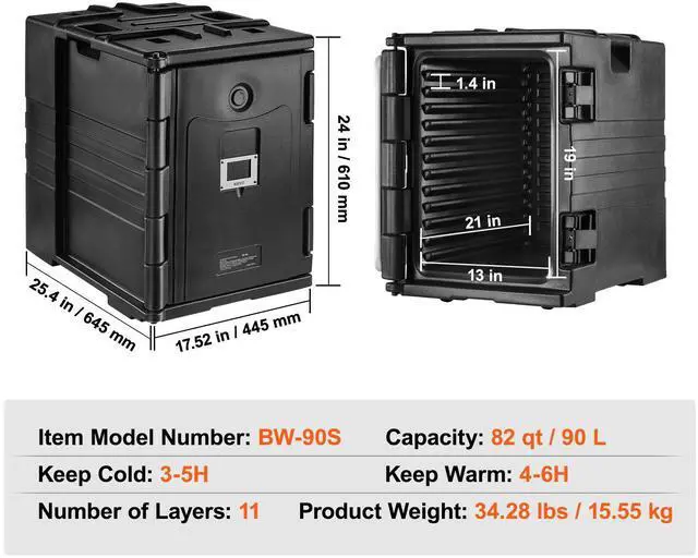 Alt view image 16 of 16 - VEVOR Insulated Food Pan Carrier, 82 Qt Hot Box for Catering, LLDPE Food Box Carrier w/ Double Buckles, Front Loading Food Warmer w/ Handles, Stackable End Loader for Restaurant, Canteen, etc. Black