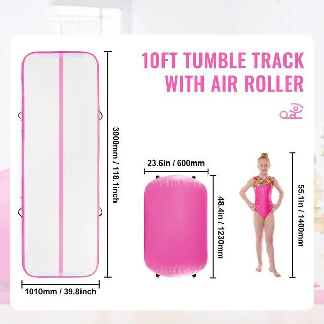 Alt view image 9 of 14 - VEVOR Inflatable Gymnastics Air Mat Set, 2 PCS Tumbling Mat, Tumble Track with Electric Pump, Air Roller Barrel Gymnastics Equipment, Training Mats for Home Use/Gym/Yoga/Cheerleading/Beach/Park/Water