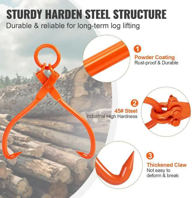 Alt view image 11 of 14 - VEVOR Log Skidding Tongs, 18 inch 2 Claw Log Lifting Tongs, Heavy Duty Steel Lumber Skidding Tongs, 772 lbs/350 kg Loading Capacity, Log Lifting, Handling, Dragging & Carrying Tool