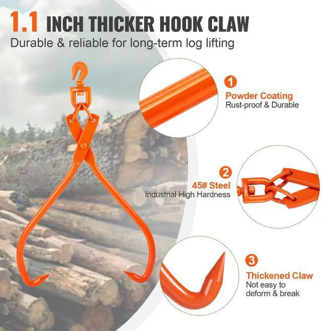 Alt view image 11 of 14 - VEVOR Log Skidding Tongs, 32 inch 2 Claw Log Lifting Tongs, Heavy Duty Rotating Steel Lumber Skidding Tongs, 1543 lbs/700 kg Loading Capacity, Log Lifting, Handling, Dragging & Carrying Tool