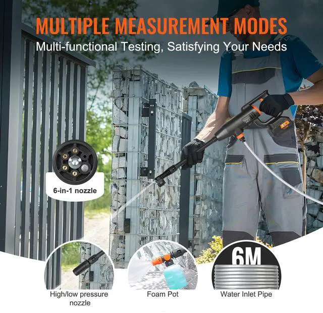 Alt view image 11 of 14 - VEVOR Cordless Pressure Washer, 580-PSI 1.1 GPM Portable Power Cleaner, Handheld High-Pressure Car Washer Gun with 4.0Ah Battery, Charger, 6-in-1 Nozzle, for Home/Floor Cleaning & Watering