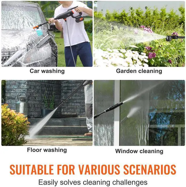 Alt view image 13 of 14 - VEVOR Cordless Pressure Washer, 580-PSI 1.1 GPM Portable Power Cleaner, Handheld High-Pressure Car Washer Gun with 4.0Ah Battery, Charger, 6-in-1 Nozzle, for Home/Floor Cleaning & Watering