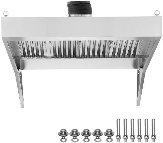 Main image of Commercial Exhaust Hood, 9FT Food Truck Hood Exhaust, 201 Stainless Steel Concession Trailer Hood with 4 Detachable U-shaped Grid Oil Filter Mesh, Rust Resistant Vent Hood for Kitchen Restaurant