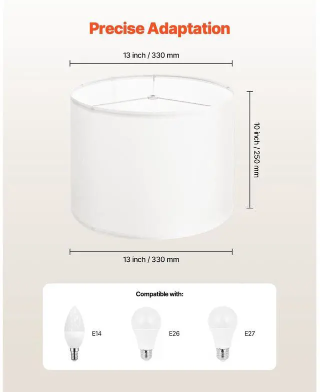 Alt view image 5 of 8 - VEVOR Drum Lamp Shade, 13 in Top x 13 in Bottom x 10 in High, Medium Drum Linen Lampshade, Replacement Lamp Shade for Table Lamps Floor Lamps Pendant Lights, Easy Assembly Required (Off-white Linen)