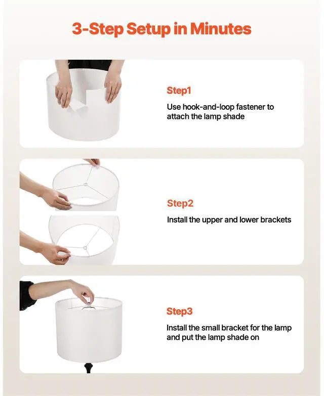 Alt view image 6 of 8 - VEVOR Drum Lamp Shade, 13 in Top x 13 in Bottom x 10 in High, Medium Drum Linen Lampshade, Replacement Lamp Shade for Table Lamps Floor Lamps Pendant Lights, Easy Assembly Required (Off-white Linen)