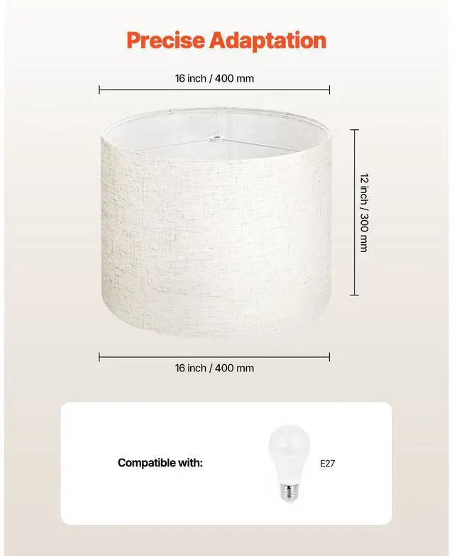 Alt view image 5 of 8 - VEVOR Drum Lamp Shade 2 Set, 16 in Top x 16 in Bottom x 12 in High, Large Lampshade with Harp, Replacement Lamp Shade for Table Lamps Floor Lamps Pendant Lights, Easy Assembly Required (Light Linen)