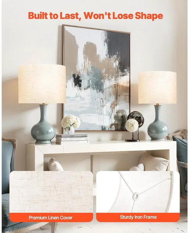 Alt view image 4 of 8 - VEVOR Drum Lamp Shade 2 Set, 16 in Top x 16 in Bottom x 12 in High, Large Lampshade with Harp, Replacement Lamp Shade for Table Lamps Floor Lamps Pendant Lights, Easy Assembly Required (Light Linen)