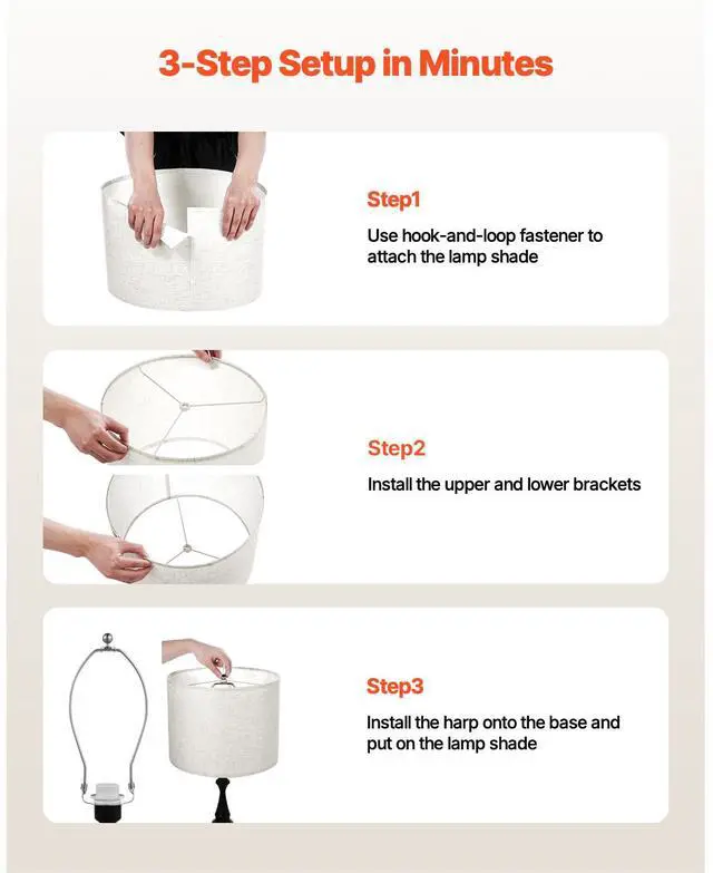 Alt view image 6 of 8 - VEVOR Drum Lamp Shade 2 Set, 16 in Top x 16 in Bottom x 12 in High, Large Lampshade with Harp, Replacement Lamp Shade for Table Lamps Floor Lamps Pendant Lights, Easy Assembly Required (Light Linen)