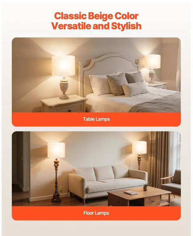 Alt view image 7 of 8 - VEVOR Drum Lamp Shade 2 Set, 16 in Top x 16 in Bottom x 12 in High, Large Lampshade with Harp, Replacement Lamp Shade for Table Lamps Floor Lamps Pendant Lights, Easy Assembly Required (Light Linen)