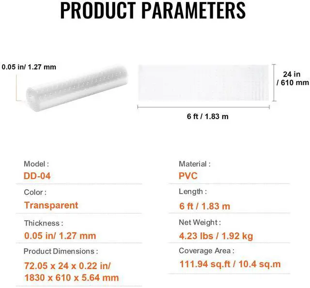 Alt view image 8 of 8 - VEVOR Carpet Protector for Pets, 24" x 6' PVC Scratch-Proof Cat Carpet Protector for Doorway, Anti-Slip Cat Scratch Protector Mat, Easy to Cut Plastic Carpet Scratch Stopper, Cat Scratch Guard Carpet