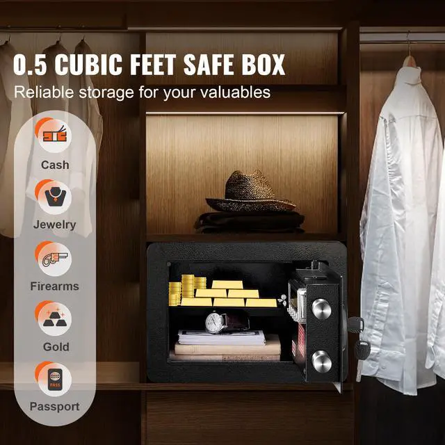 Alt view image 9 of 14 - VEVOR Safe 0.5 Cubic Feet Home Safe Steel for Cash Gold 13.8 x 9.8 x 9.8 inch